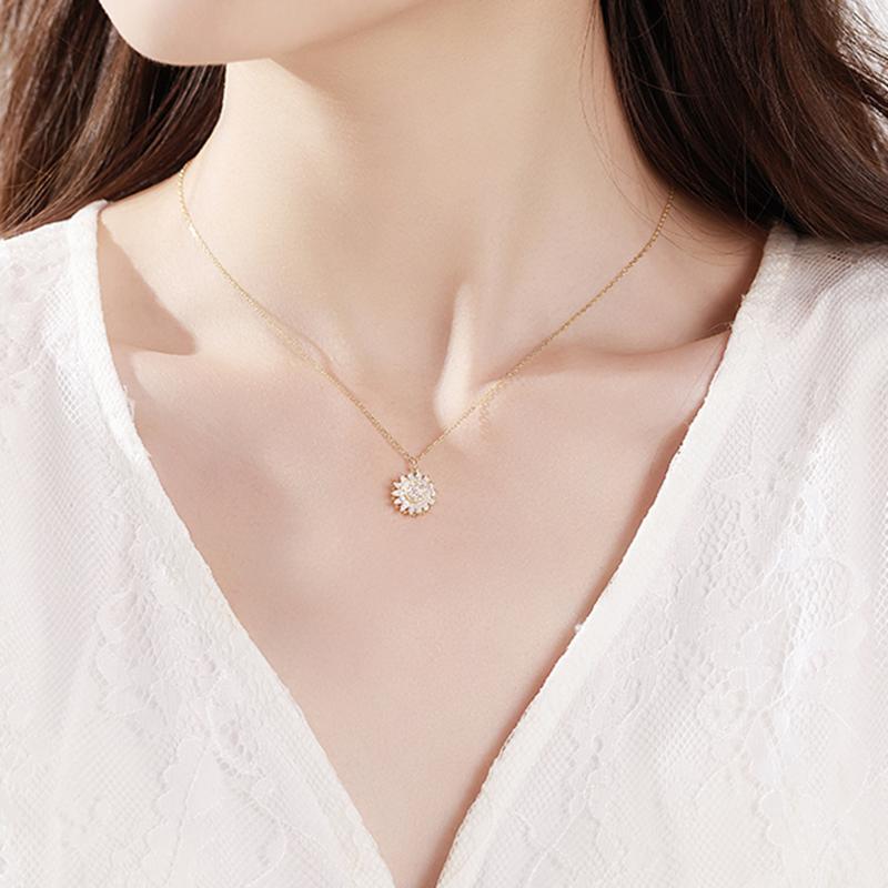 

Pendant Necklaces Ly Sunflower Shape Necklace For Women Rotatable Fashion Clavicle Chain