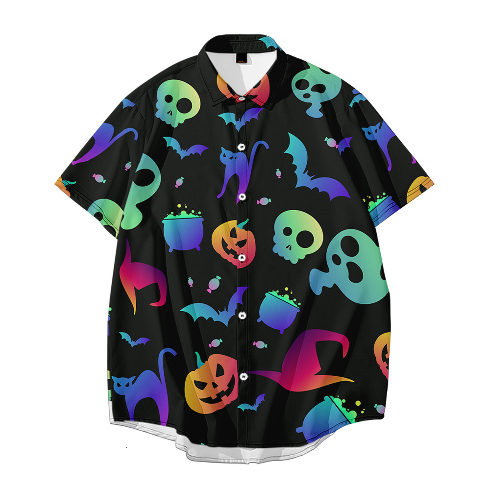 

2021 Men Vintage Summer New Hawaiian Short Sleeve Shirt Mens Colorful Skull Printed Beach Casual Shirts Man Oversized Hemd  6rqu, 3m37-5