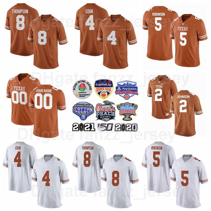 

NCAA College Football Texas Longhorns Jersey 11 Casey Thompson 1 Hudson Card 5 Bijan Robinson 7 Keilan 2 Roschon Johnson 8 Xavier Worthy Orange White Team Color