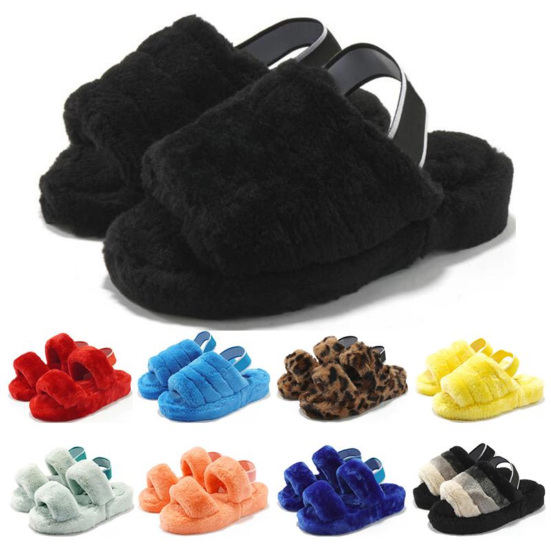 

Fashion WGG women men slides winter Furry slippers black red yellow warm comfortable fuzzy girl flip flops size 36-43