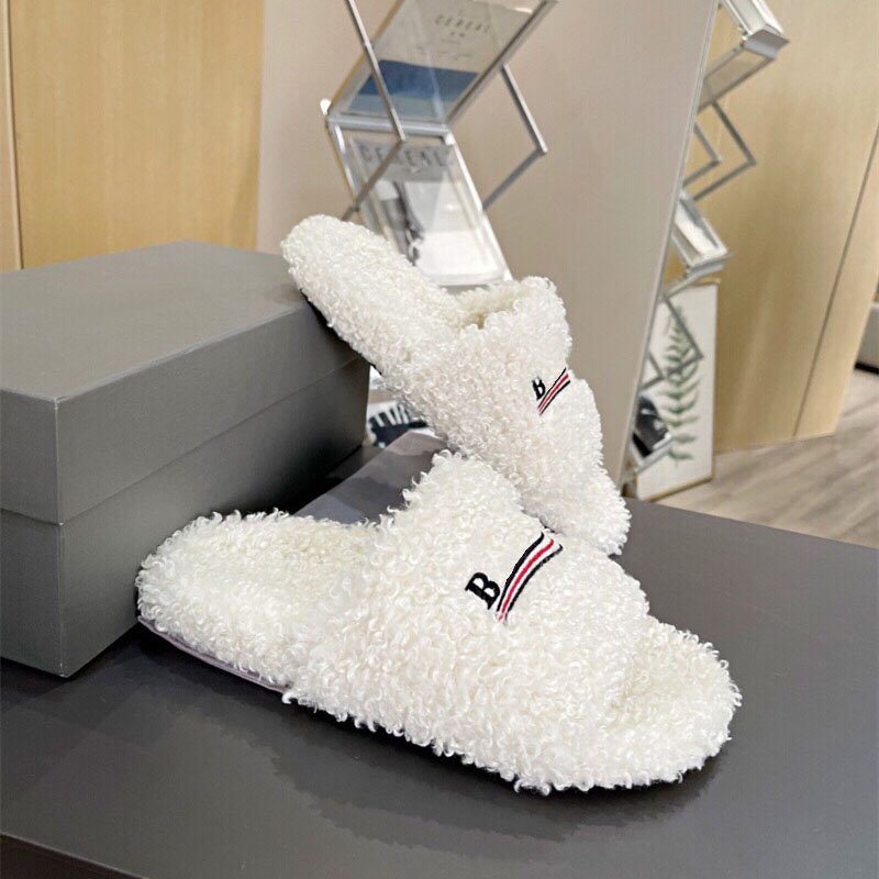 

High quality Womens Slippers Ladies wool Slides Winter fur Fluffy Furry Warm letters Sandals Comfortable Fuzzy Girl Flip Flop Slipper