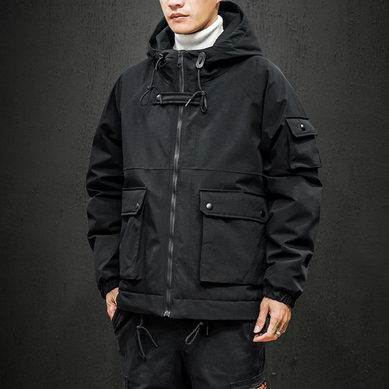 

Men's Down & Parkas Winter Coat Men Hooded Silk-like Cotton Warm Casual Jackets Mens Loose Outdoor Streetwear Clothing, Black