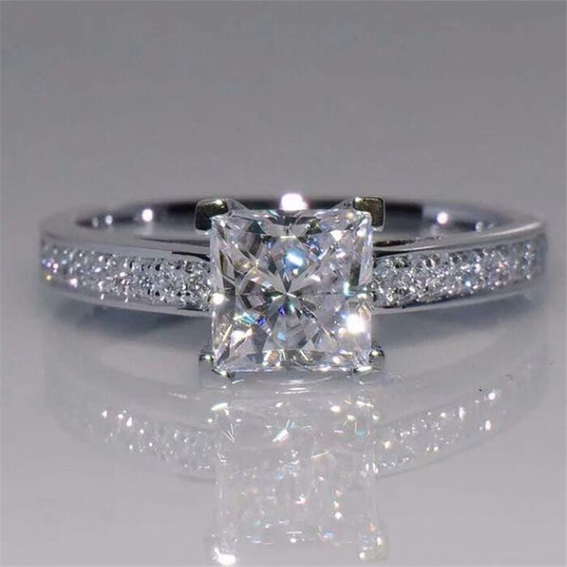 

Princess cut 0.6ct Lab Diamond Ring Real 925 sterling silver Engagement Wedding band Rings for Women Bridal Charm Party Jewelry