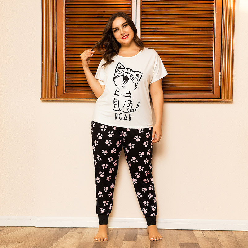 2021 New Female Pajamas Sleep Tops Loose Pants Cute Cartoons Cat t Shirt Oversize Women&#039;s Home Clothes Night Wear Robe Sets Pijamas 15no-image-660905628