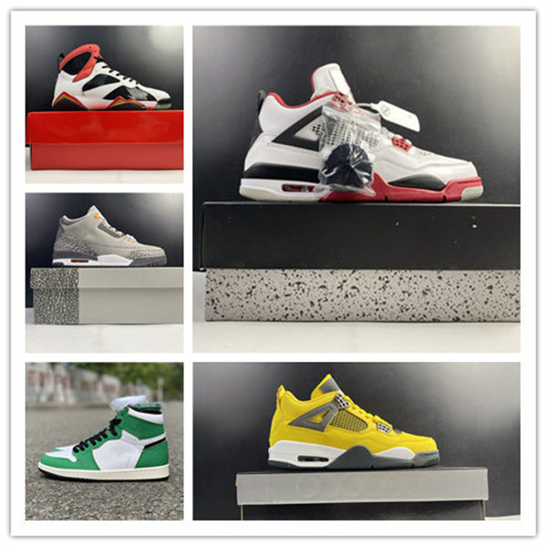 

New best 4s fire red Cool Grey gray 1 4 white green yellow lighting Men Basketball Shoes sneakers sports outdoor trainers with box