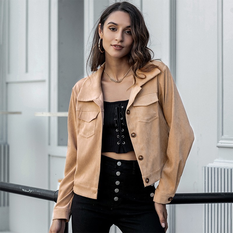 

2021 New Autumn Winter Solid Coats and Jackets Women Long Sleeve Turn-down Collar Vintage Stylish Pockets Jacket Fashion Short Coat Pn8a, Brown