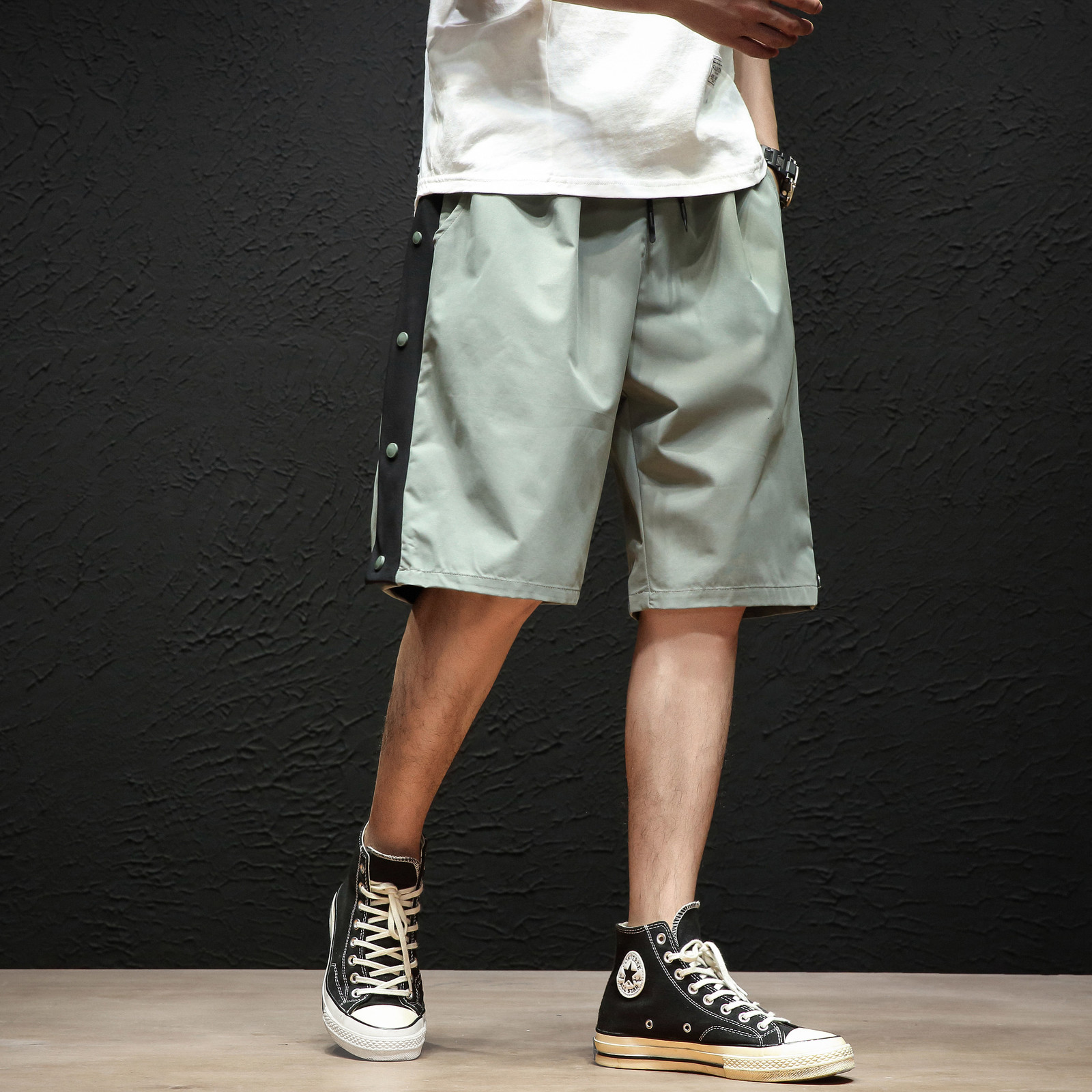 

New Men's Cargo 2021 Comfortable Drawstring Elastic Waist Casual Male Knee Length Streetwear Hip Hop Shorts Men Uaci Lerp, Black