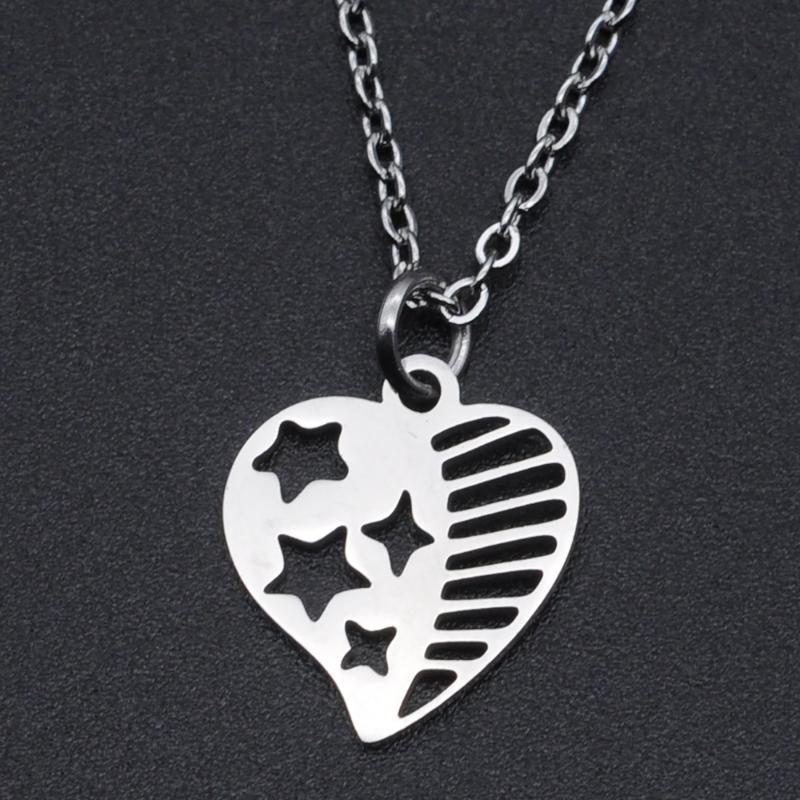 

Pendant Necklaces USA Flag Heart Stainless Steel Charm Necklace For Women Drop Accept OEM Order Wholesale Dainty