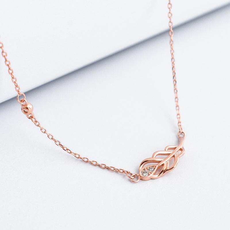 Pendant Necklaces S925 Sv Fashion Jewelry Necklace Rose Gold Color Chain Real Leaf Charm Design Women Gift-image-709025970