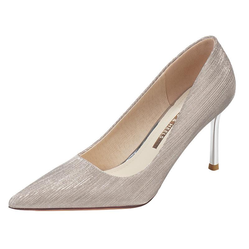 

Dress Shoes Brand Designer Women's Pumps Shiny Pointed Toe 6-8 CM Heels For Ladies Female Wedding Party Office, Silver 6cm