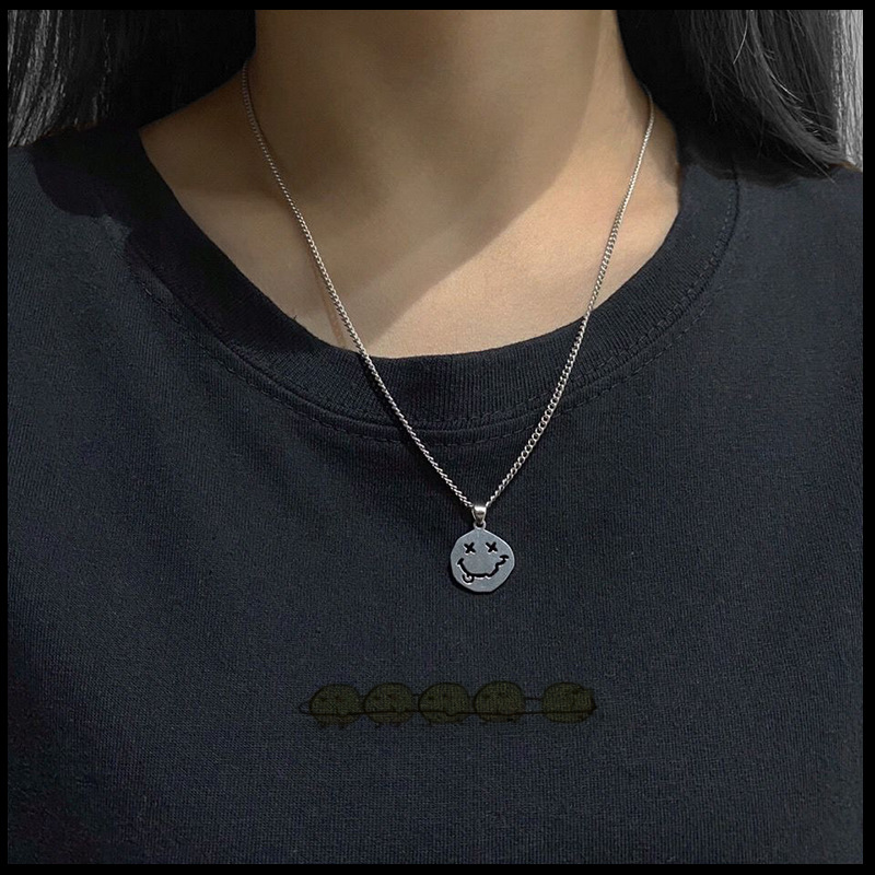 

Smile Face Necklace Women Chain Figure Pendant Necklaces Girl Jewelry Silver Color Trendy Kpop Zinc Alloy Collares