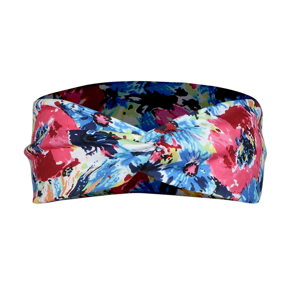 Stretch print knotted cross headbands fashion retro bohemian wide brim quick-drying hair accessories simple yoga sports running headband gifts wh-image-660168694