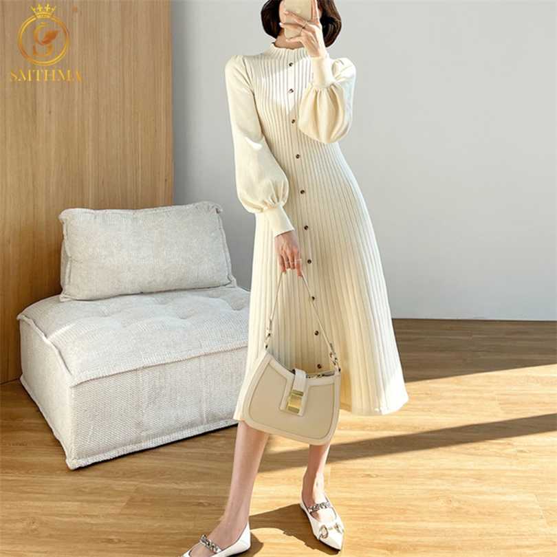 

HMA Autumn Winter Soft Sweater Dres's Warm Chic Puff Long Sleeve Knit Female Casual Vestidos 211110, Photo color