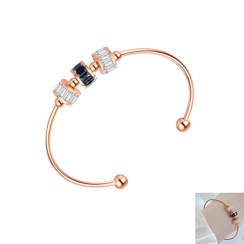 

Bangle Luxury Valentine Day Gift Round Zircon Simple Rose Gold Open For Women Jewelry