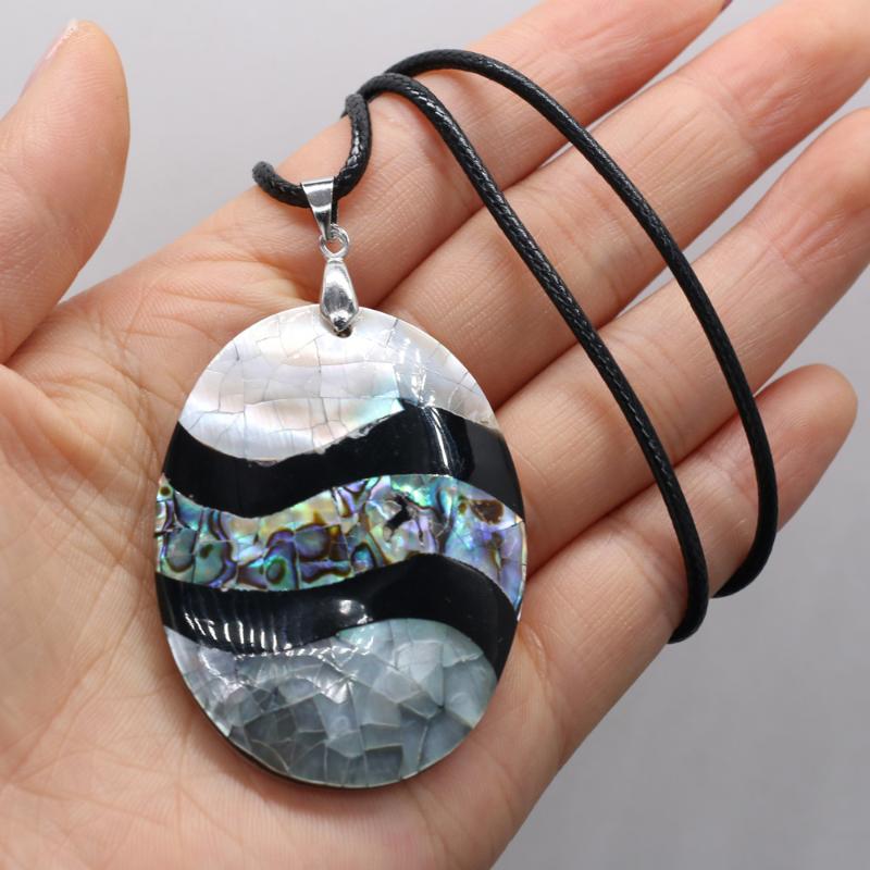 

Pendant Necklaces Natural Splicing Stripe Shell Necklace Oval Shape Charms For Women Men Jewelry Trendy Gift