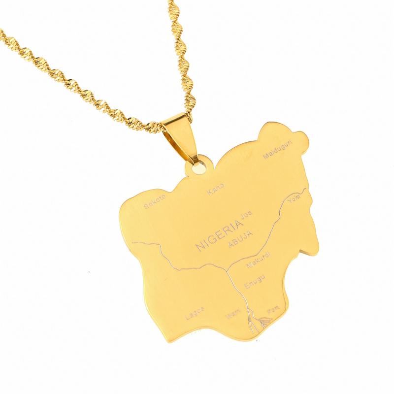 

Chains Stainless Steel Country Nigerian Cities Nigeria Map Pendants Necklaces Gold Color Unisex Jewelry Gifts