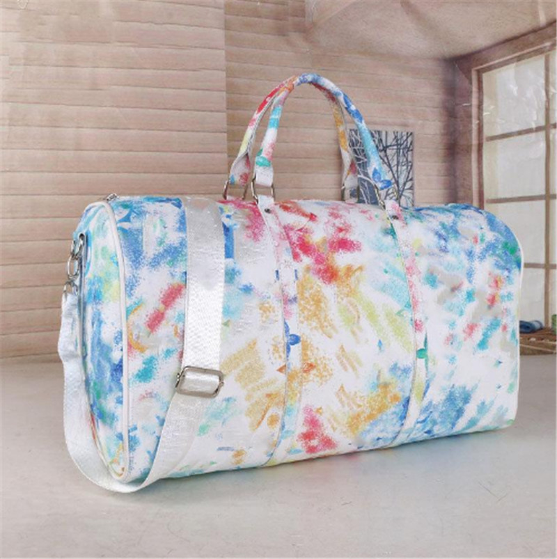 

50CM large capacity duffel bags women men travel bag hotes sale quality shoulder carry on luggage bottom rivets hote handbag, Deep blue