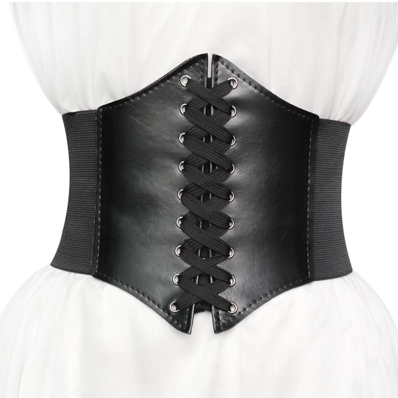 

Belts Corset Wide Pu Leather Belt Cummerbunds Strap For Women Elastic Tight High Waist Slimming Body Shaping Girdle 65-75cm, Black