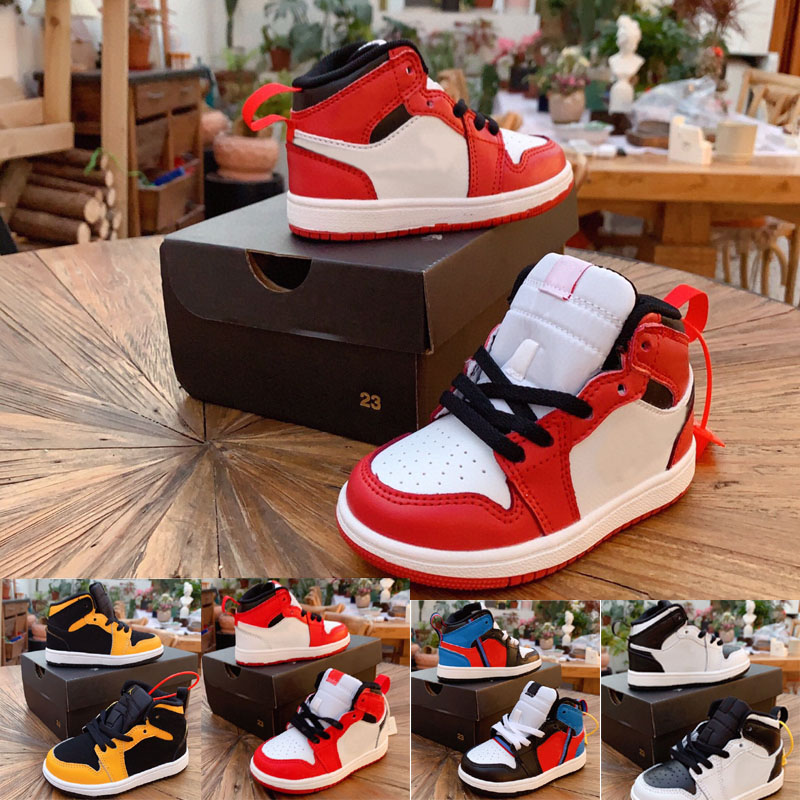 

Classic 1 Chicago Red Mid lace up skateboarding Children Boy Girl Kid youth Basketball sports shoes skate sneaker size EUR24-35, 003