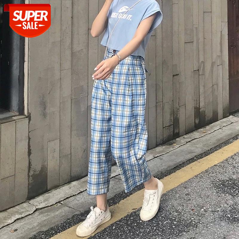 

Plaid casual joggers women sweatpants Ankle-Length Korean Straight plus size 2020 new spring wide leg loose womens sweat pants #AK42, Black;white