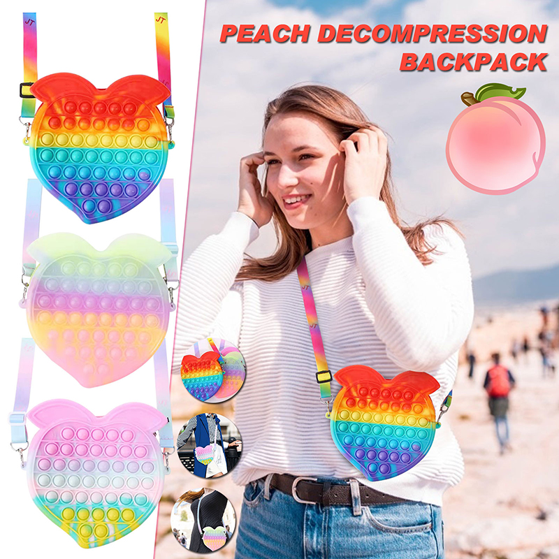 

Fidget Toys Peach Shoulder Bags Push Bubble Crossbody Bag Decompression Toy Fruit Rainbow Macaron Kids Gifts Autism special Needs Anti-stress Relief Board Cartoon
