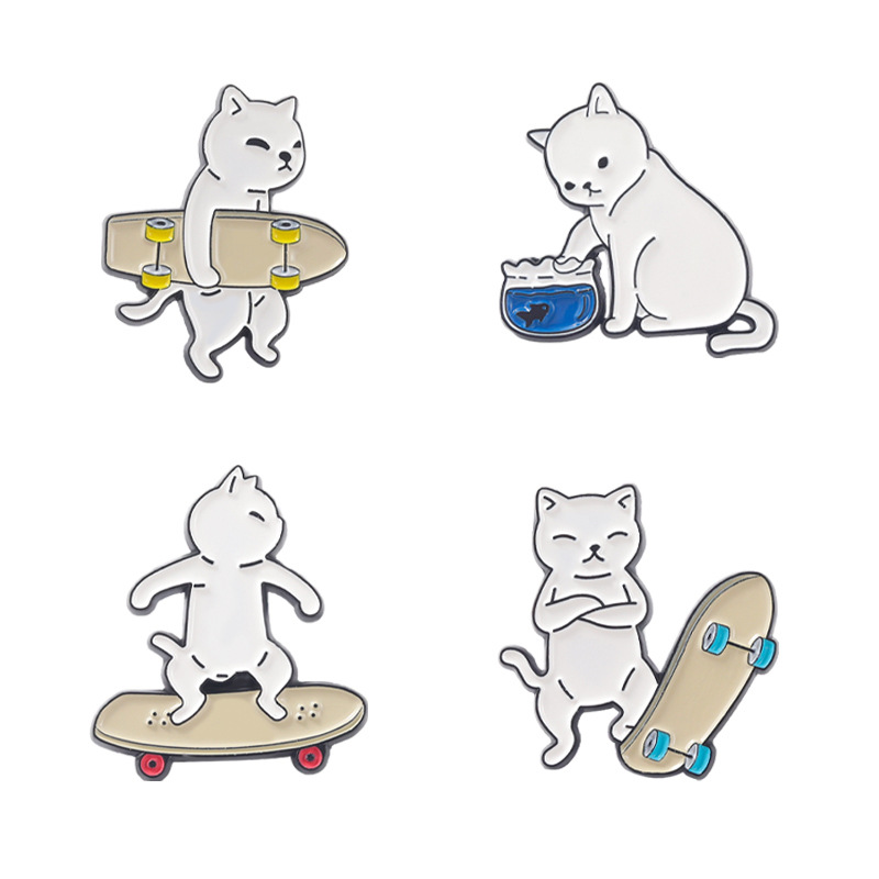 

Cute Skateboard Cat Cartoon Brooches Pin for Women Fashion Dress Coat Shirt Demin Metal Funny Brooch Pins Badges Backpack Gift Jewelry