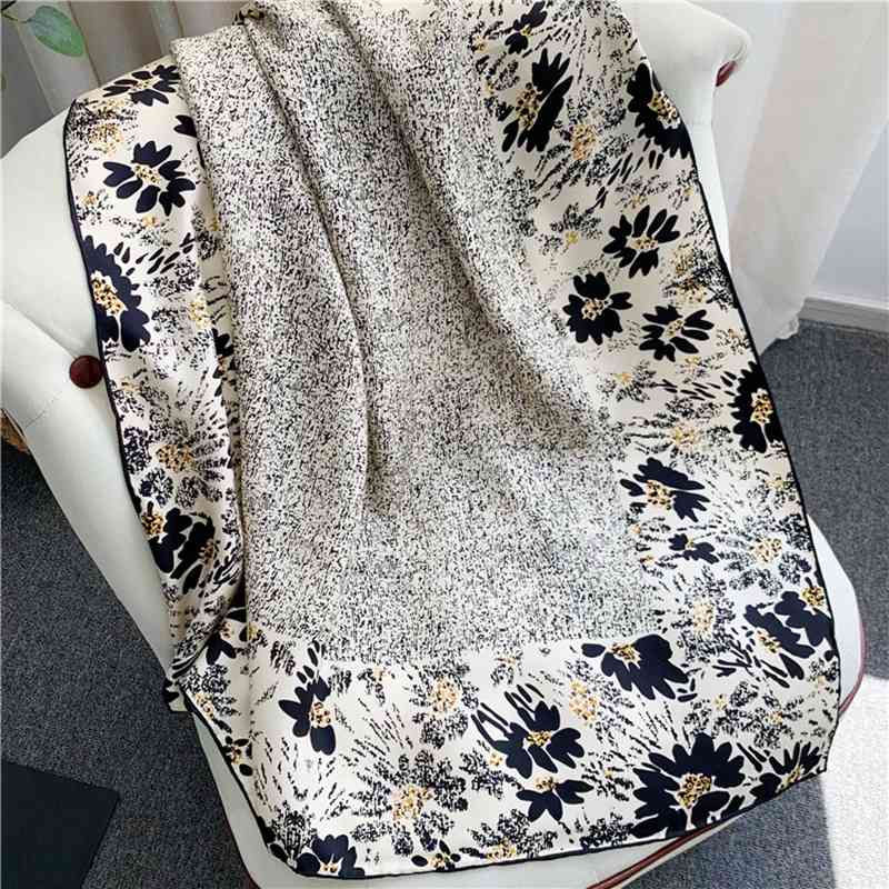 

Ink Floral 100% Natural Scarf Wraps Women Elegant Silk Neckerchief Shawl Foulard Square 35"
