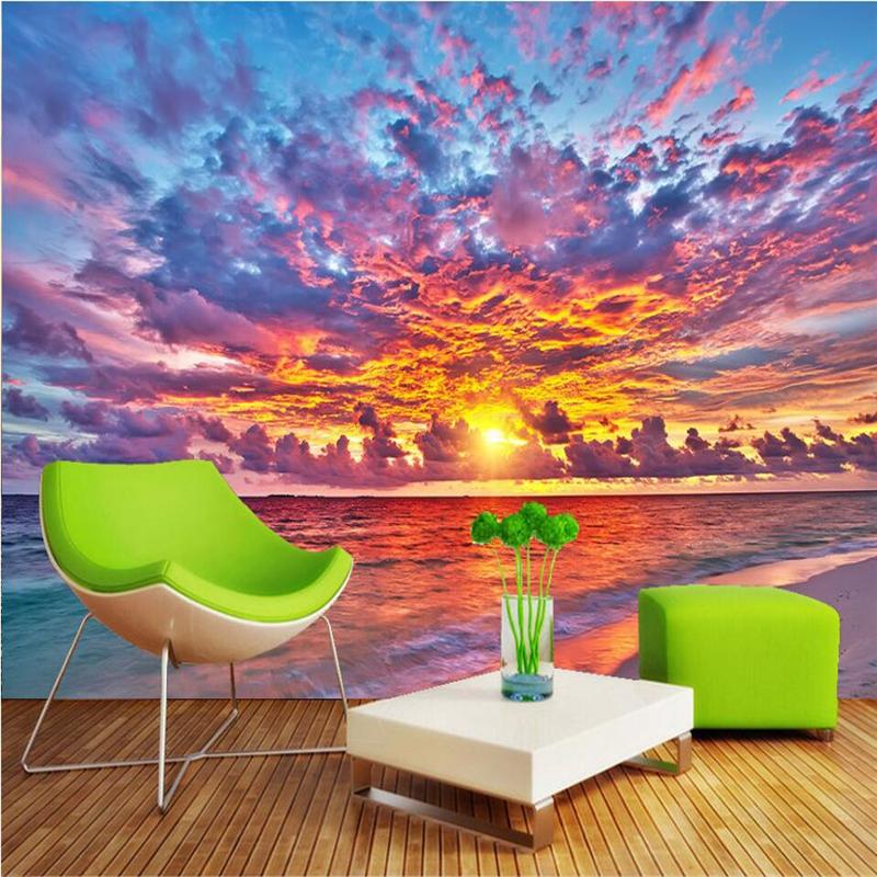 

Shuhiko Sunset fire cloud beautiful TV background wall custom large mural green silk wallpaper papel de parede para quarto, As pic