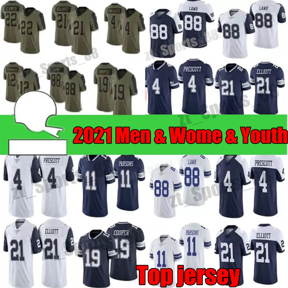

New 88 CeeDee Lamb 4 Dak Prescott 21 Ezekiel Elliott Football Jerseys 11 Micah Parsons 19 Amari Cooper 90 DeMarcus Lawrence Mens women youth kids Stitched Jersey, As shown in illustration