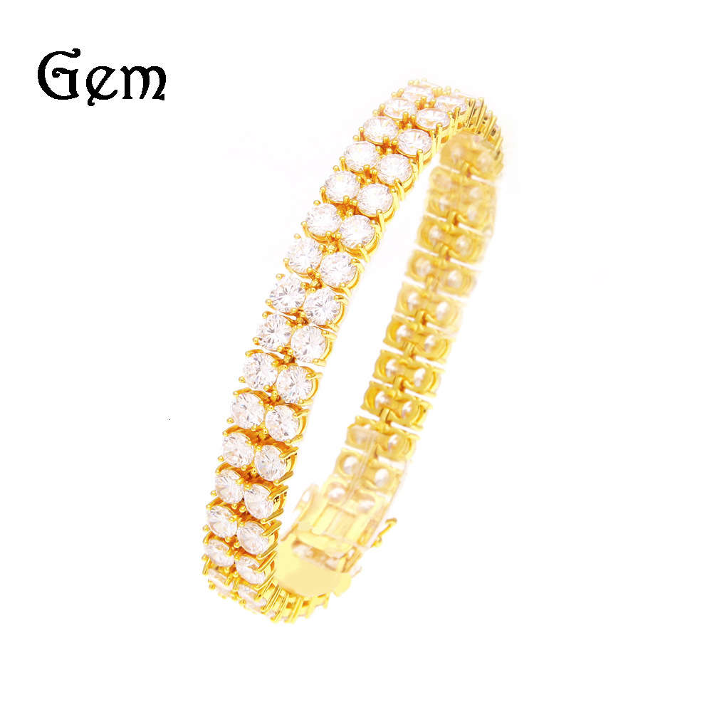 

Hip hop men's double row Bracelet 2 row AAA zircon 18K Gold Plated Bracelet