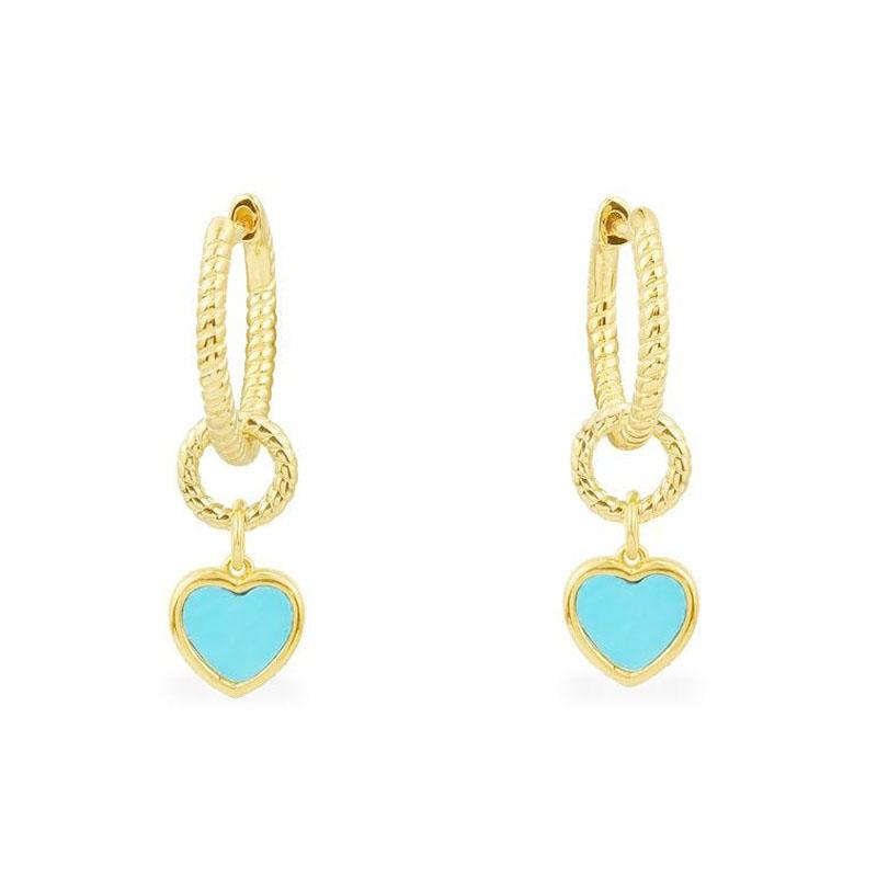 

Dangle & Chandelier SLJELY Fashion S925 Sterling Silver Lagoon Blue Heart Earrings Yelow Gold Color Double Hoop For Women Fine