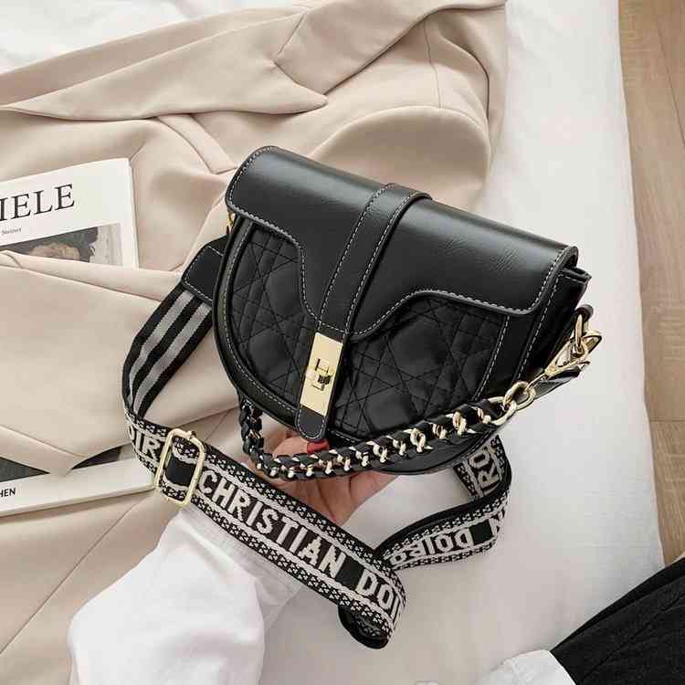 Texture small bag women's new fashion style messenger bag portable broadband saddle bag-image-739429155