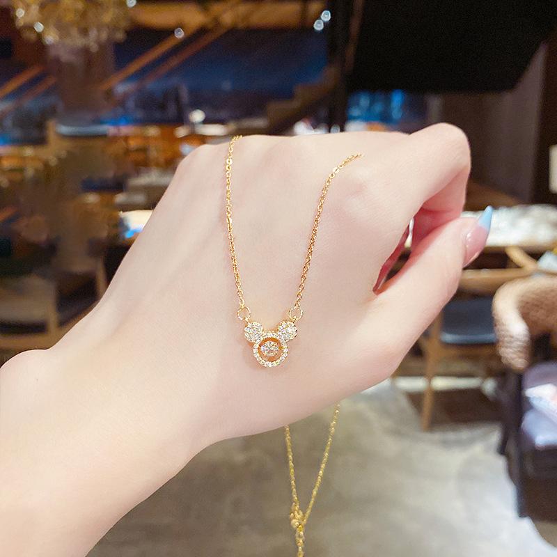 

Earrings & Necklace Cute Mouse Necklaces Fashion Hollow Crystal Pendant 2021 Trendy Cartoon Romantic Girl Anime Chain Jewerly For Women As G, Silver