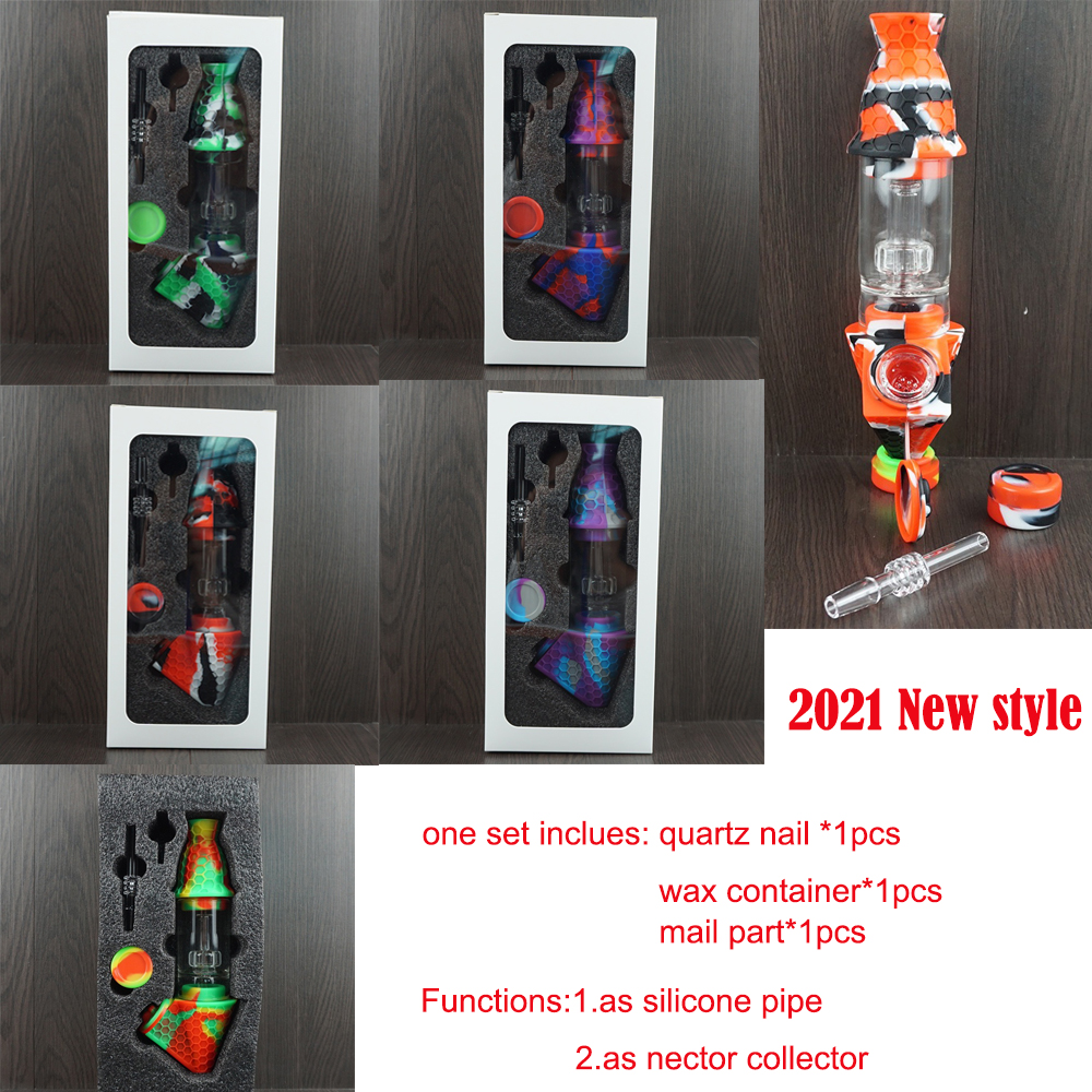 

Glass Nectar Hookahs Collector Premium Tobacco Bag Set Wax Container Silicone bong with Quartz nail Storage Jar Metal Dabber Smoking Pipe