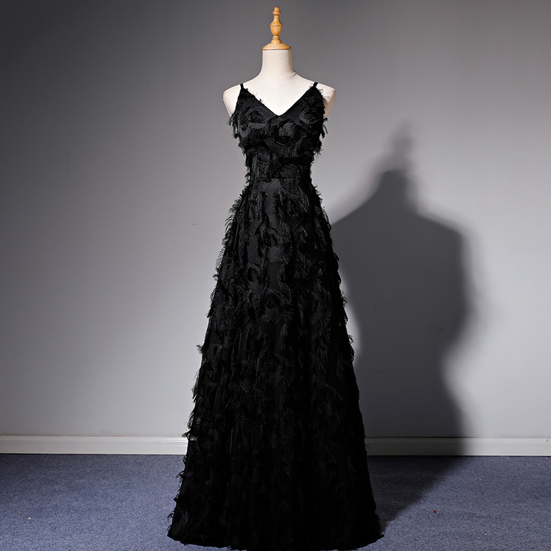 

Spring Black Temperament Sexy Suspender Celebrity Dresses Slim Backless Banquet Maxi Dress Vintage Wedding Cheongsam Gryx