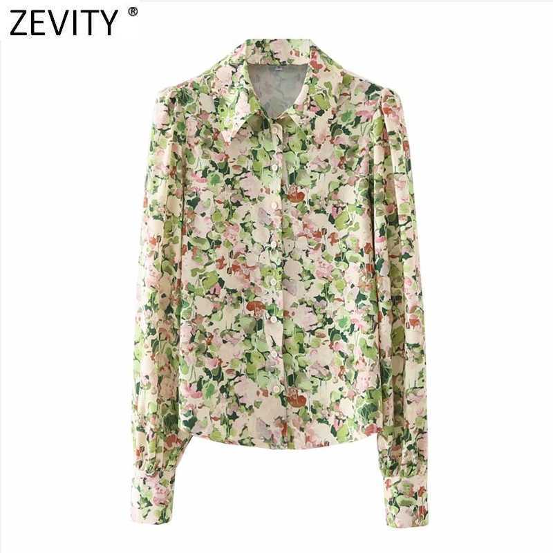

Zevity Women Sweet Floral Print Breasted Casual Smock Blouse Office Lady Puff Sleeve Business Shirt Chic Blusas Tops LS7513 210603, As pic ls7513gl