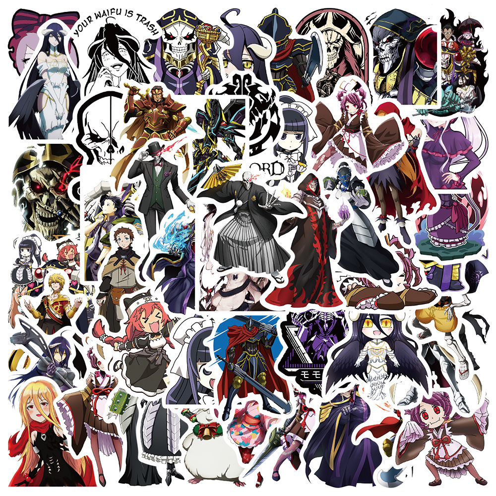 

50 PCS Mixed Graffiti skateboard Stickers Cartoon anime Over lord For Car Laptop Fridge Helmet Pad Bicycle Bike Motorcycle PS4 book Guitar Pvc Decal, Multi colors