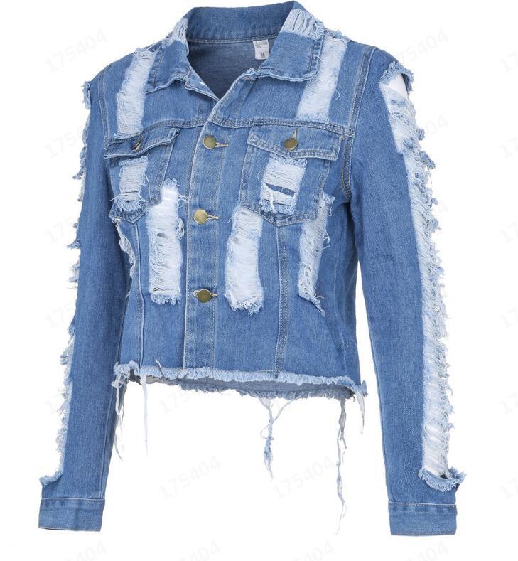 

Women's Jackets Long Sleeve Tassel Cropped Jeans Coat Fringe Streetwear Ripped Holes Denim Jacket Autumn Women Backless, Dark blue