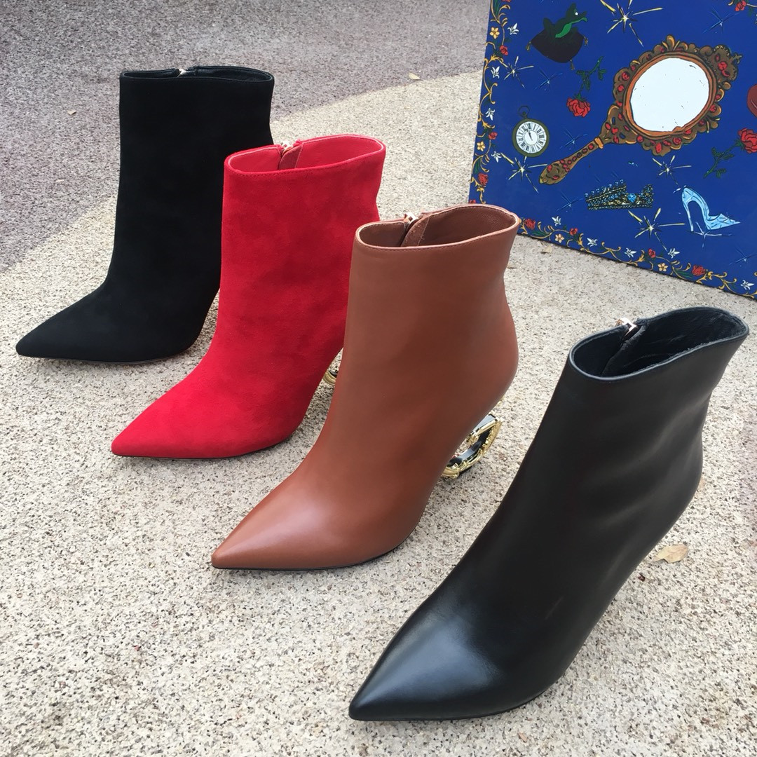 

Real Leather Chunky Pointed Toe Luxury Short Boots Women Fashion Designers High Heel Ankle Boots Plus Size 42 Shoes, As pic