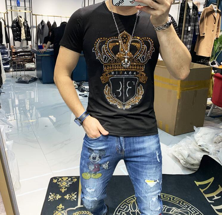 

2021 New Upper Quality Strass T-shirts of Men Fashion Clothes Streetwear Short Sleeve Neck 100% Cotton 21b0, As shown in the figure