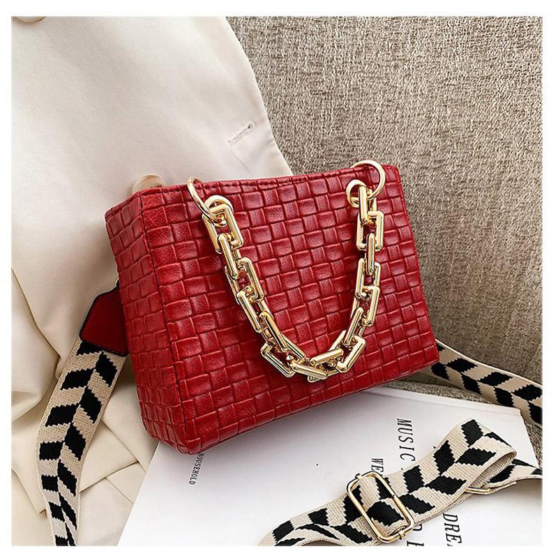 

2021 new Chain knitting Crossbody Bag For Women Shoulder Bag Brand Designer Women Bags Luxury PU Leather Handbag, Black