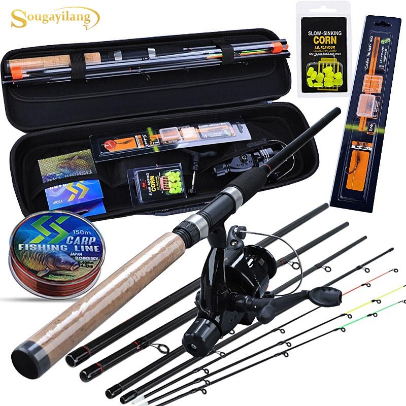 

Sougayilang Carp Fishing Rod Combo 6 Sections Feeder Rod and Carp Reel with Line Lure Hook Accessories Carrier Bag Full Kits