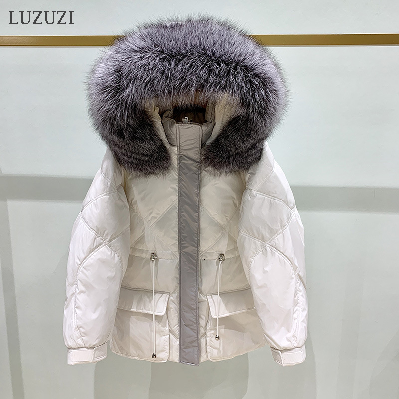 

2021 New Large Real Fox Fur Collar Winter 90%white Duck Parka Women Thick Warm Loose Coat Hooded Down Snow Outwear Der7, Black