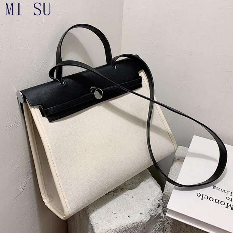 

Contrast color Large Tote bag 2021Fshion New High-quality Canvas Women's Designer Handbag High capacity Shoulder Messenger Bag, Black
