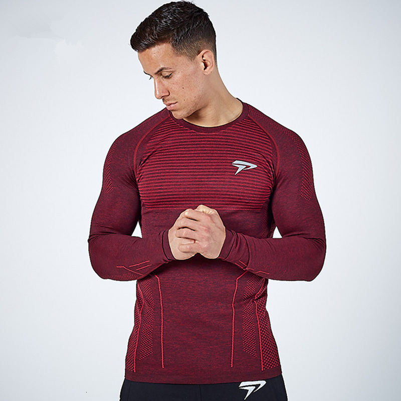 

2021 New Men Jogger Workout Tight Long Sleeve T-shirt Man Gyms Fitness Quick Dry t Shirt Male Casual Elasticity Tees Tops Brand Clothing C57, Gray