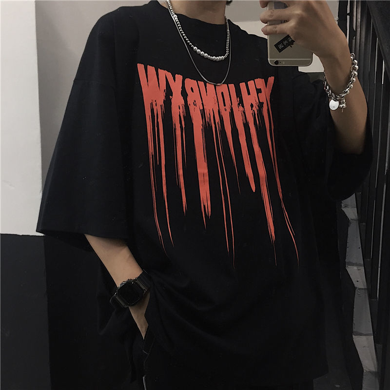 

2021 New Black Gothic Streetwear Men Casual Letter Print Summer Half Sleeve t Shirt Fashion Tops Tee Cool Japan Tshirt Male 5dtv