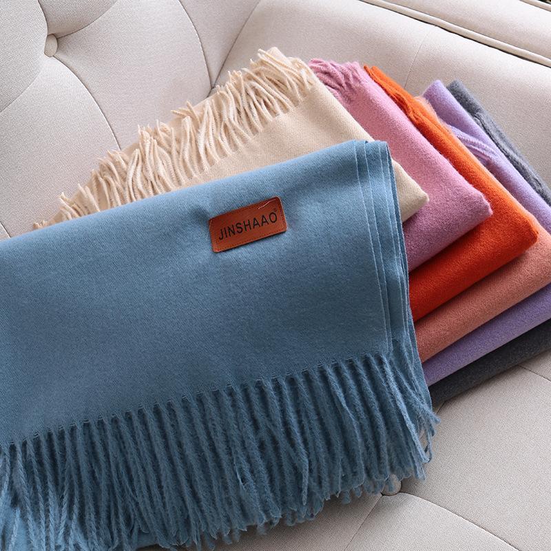 

Scarves Solid Cashmere Scarf Women's Korean Version Versatile Student's Autumn And Winter Shawl Thickened Long Warm Neck, Blue;gray