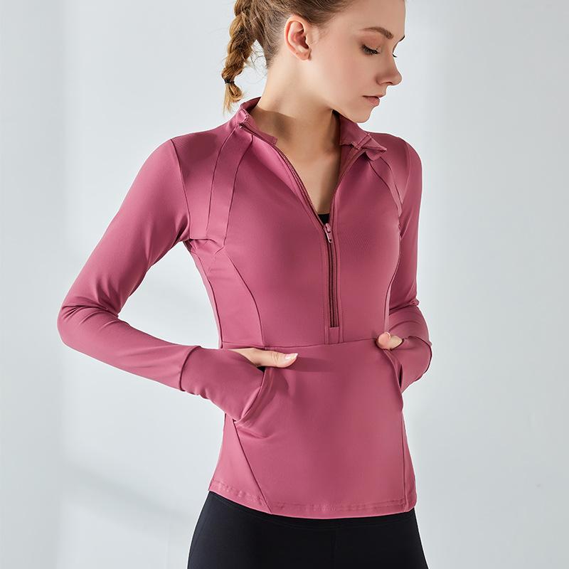 

2021 Spring New Workout Sport Tops Women Half Zipper Jogger Slim Fitness Jacket Quick Dry Yoga Running Training Sportswear, Black