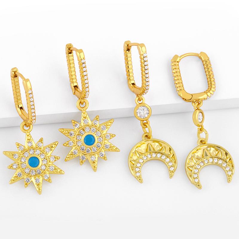 

Dangle & Chandelier FLOLA Gold Plated Moon And Star Drop Earrings For Women With Stone Crescent Cubic Zirconia Huggie Jewelry Ersv31, Silver