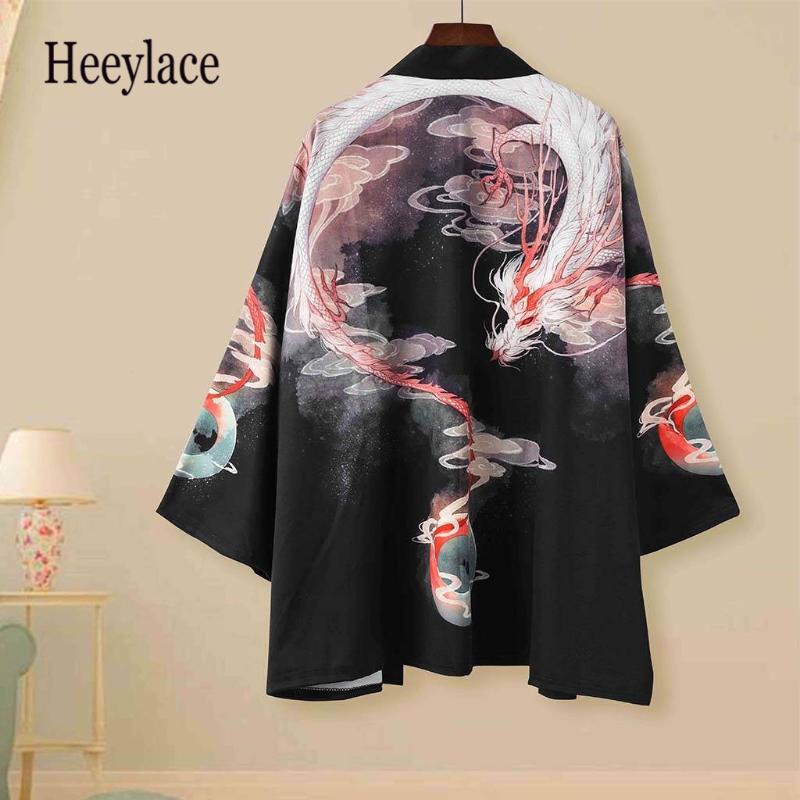 

Women's Blouses & Shirts Japanese Kimono Cardigan Vintage Print Man Women Harajuku Chimono Coats Blusas Mujer 2021 Loose Casual Tops, Earth yellow dragon
